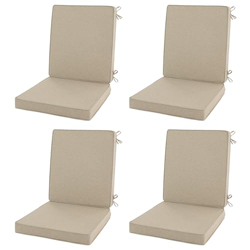 Image of Outdoor Chair Cushions, Water-Resistant & Fade-Resistant, Patio Furniture Lawn Dining Chair Seat Replacement with Mid Back, Ties Zipper, Removable Cover, 18 x 16.5 Inch, Set of 4, Natural