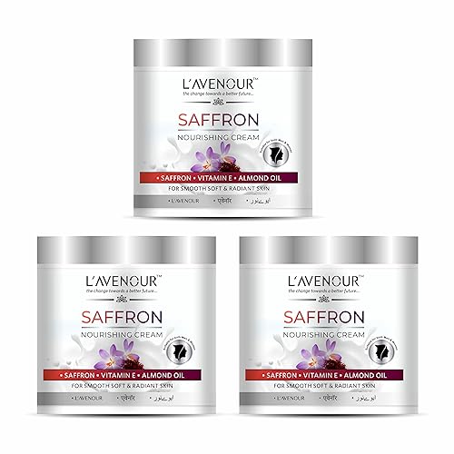Image of L'avenour Saffron Nourishing Cream with Vitamin E & Almond Oil For Smooth, Soft & Radiant Skin | SLS & Paraben Free Kesar Moisturizer For Dry Skin, Men & Women - 100ml (Pack of 3)