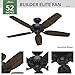 Hunter 52 inch Indoor Ceiling Fan No Light with Pull Chain - Black Ceiling Fan without Light, Standard Mount, 5 Blades, For Bedroom, Living Room, or Kitchen - Builder Elite 53243, Matte Black