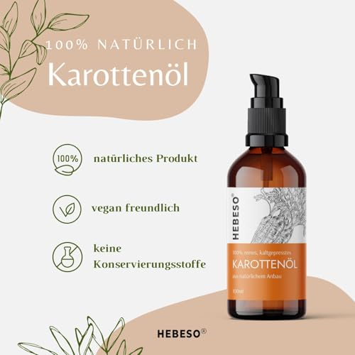 Karottenöl 100% Bio Kaltgepresst, Öl, 100ml | Sichtbare, schöne Bräune | Leicht zu verteilen | schützt vor schädlichen UV-Strahlen | stellt ihre Elastizität, Weichheit und Glätte wieder her