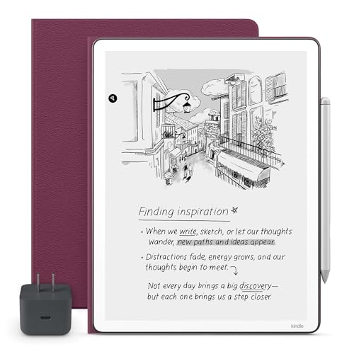 Image of Amazon Kindle Scribe Essentials Bundle - Amazon Kindle Scribe (32GB) , Premium Pen, Premium Leather Executive Folio Cover-Fig & Power Adapter