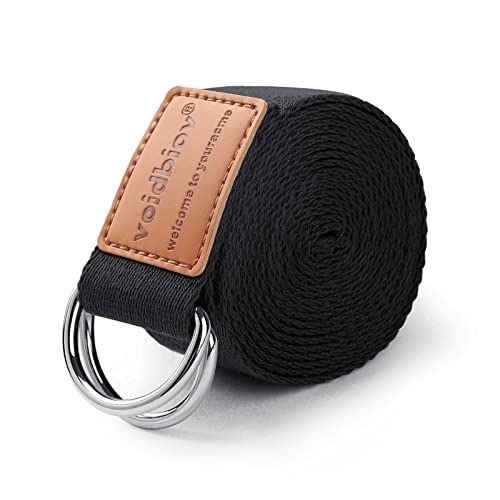 voidbiov D-Ring Buckle Yoga Strap 1.85 or 2.5M, Durable Cotton Adjustable Belt Perfect for Holding Poses, Improving Flexibility and Physical Therapy Black2.5M