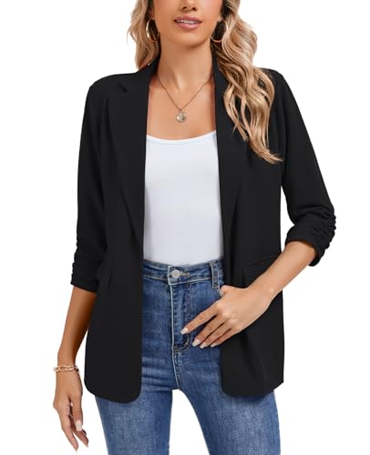 MINTLIMIT Blazers for Women Business Casual 3/4 Sleeve Open Front Work Office Suit Jackets with Pockets