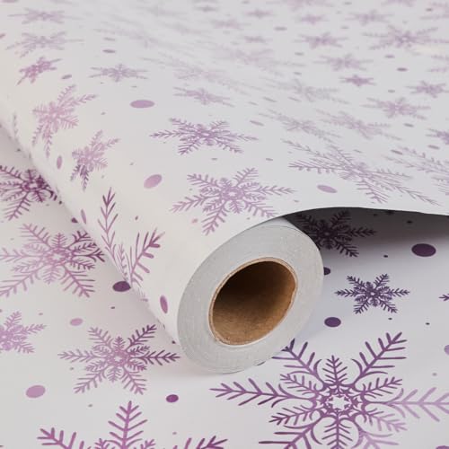 Christmas Wrapping Paper Roll Pink Snowflake Wrapping Paper Metallic Christmas Wrap Paper for Xmas Gift Party Festive Decorations 43cm x 12m