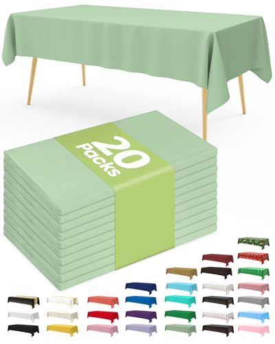 Image of Pureegg Plastic Table Cloth Disposable 20 Pack, 54 x 108 Inch Table Cloths, Easter Party, Decorative Tablecloths, Rectangle, Light, Pastel Plastic Cover, Leakproof & Sturdy, Sage Green