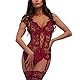 AUYAO Dessous-Sets für Damen Spitze Body Bodysuit Teddy Mesh Unterwäsche Teddy Babydolls Dessous mit Oberschenkel Strumpfband Ohne Strümpfe Verstellbar V-Ausschnitt Reizwäsche Strapsen Set (Rotwein,L)