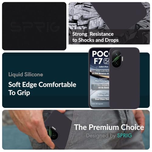 Image of SPRIG Compatible with Poco F7 Premium SilkTone (Liquid Silicone) Back Cover Drop Tested Shock Proof Mobile Case for Men, Women, Boys and Girls with Camera Protection (Charcoal Grey)