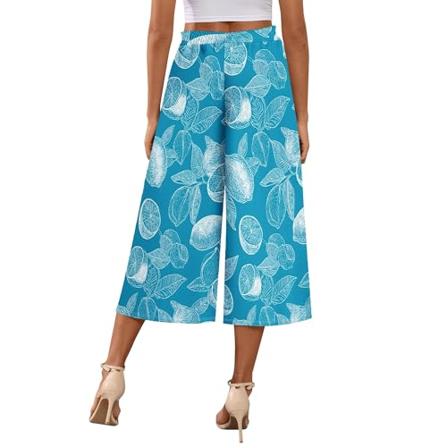 Womens Boho Floral Wide Leg Pants Casual High Waisted Drawstring Work Trousers Summer Vacation Pants with Pockets3