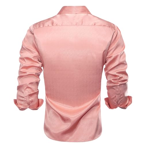 Image of Hi-Tie Men's Silk Satin Dress Shirts Long Sleeve Shiny Casual Button Up Shirts Luxury Party Disco Prom Wedding Shirt