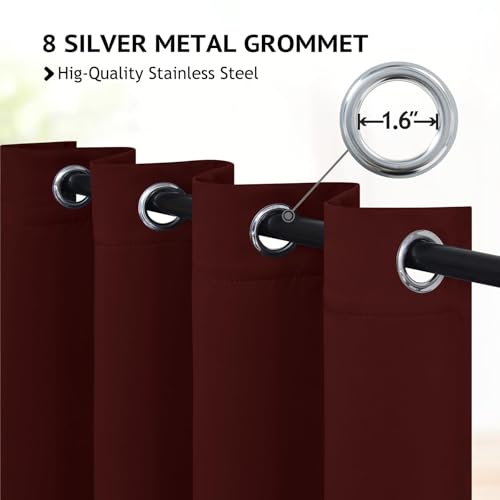 Image of COSVIYA Grommet Room Darkening Burgundy Curtains 63 inch Long for Bedroom | Light Blocking Insulated Thermal Curtains for Living Room, Blackout Thick Polyester Window Drapes,38x63 inches, 2 Panels