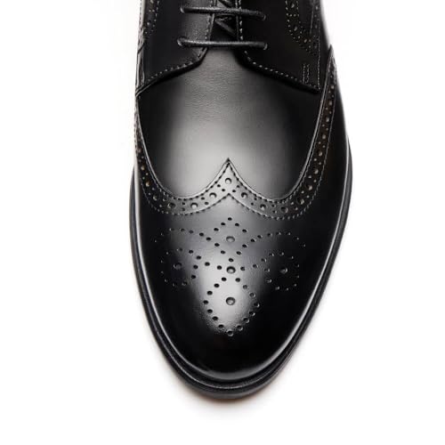 Image of Men's Dress Shoes, Genuine Leather Oxford Shoes for Men, Wingtip Brogue and Plain Toe Lace Up Formal Business Wedding Derby Shoes