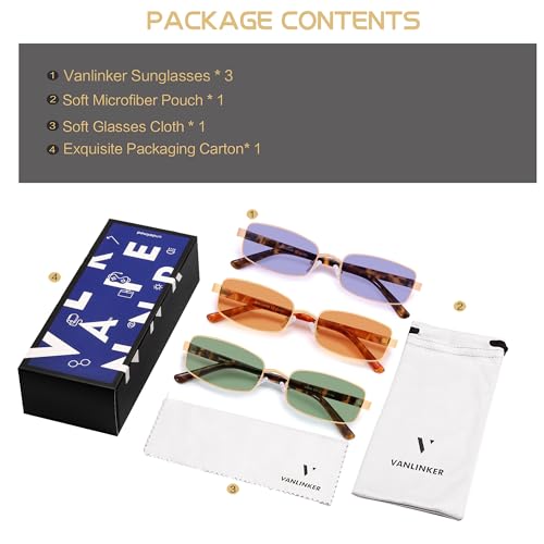 Image of VANLINKER Retro Rectangle Polarized Sunglasses for Women Men Small 90s Vintage Trendy Slim Narrow Rectangular Frame VL9684