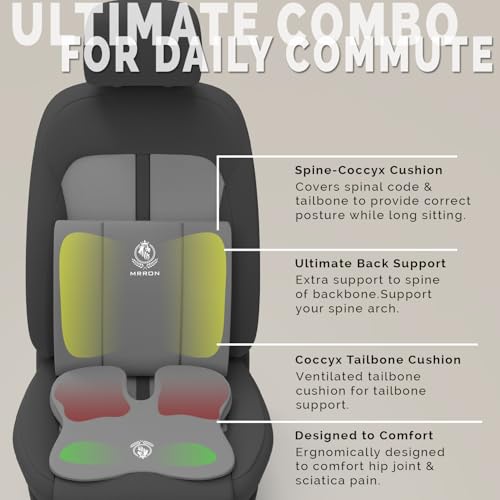 Image of MRRON Car Comfort Combo | Memory Foam Backrest & Wedge Seat Cushion Combo of 2 | Orthopedic Support for Back, Tailbone, Sciatica | Ergonomic Comfort for Car, Office| Posture Correction | Universal Fit