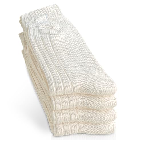 Thick Knit Natural 97% Cotton Crew Socks, All-Cotton Cozy Vintage Casual Socks for Men Women