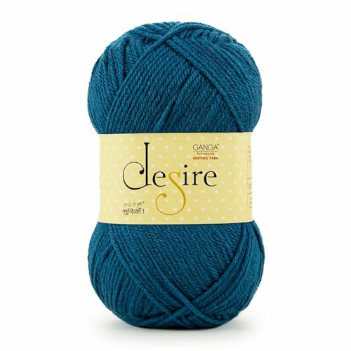Image of Ganga Acrowools Acrylic Desire Hand Knitting and Crochet Yarn. Pack of 1 Ball - 100Gms. Shade No - (Dis33) Teal Blue