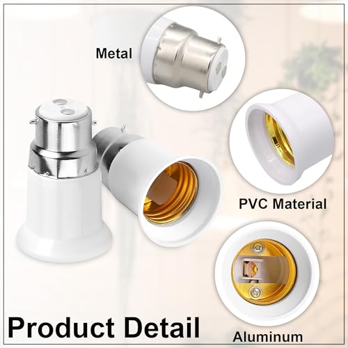 Image of GLUN LED Bulb Converter Holders (B22 Pin to E27 Ring), Pack of 8 White Bulb Pins Converter, for Office, Basement, Room, & Home Use