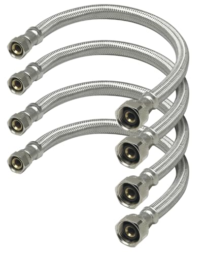 Highcraft Faucet Hose Connector 12' Length, 1/2' IPS X 3/8' Comp FIP Flexible Braided Stainless Steel Supply Line, Bathroom Kitchen Sink Extension (4 Pack)
