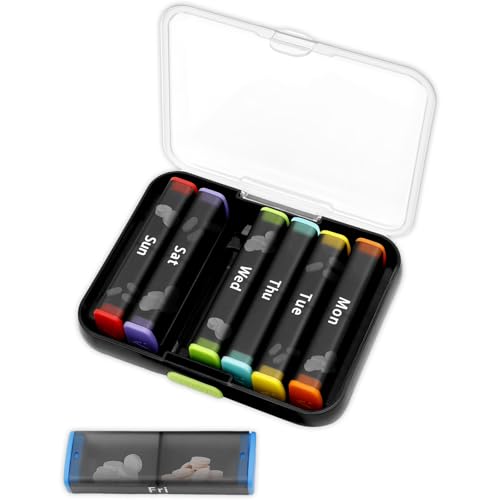 Pilulier 7 jours matin soir, pilulier 7 jours, 2 compartiments, boîte à médicaments pratique et résistante à l'humidité, boîte à comprimés portable pour la poche à main ou de pantalon