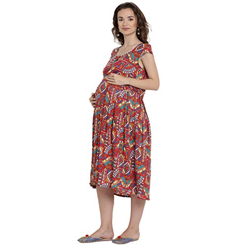 Image of Mine4Nine Women's Rayon Skater Midi Casual Dress