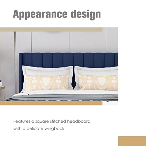 Image of AGARTT Upholstered Platform Bed Frame Queen Size, Blue Velvet