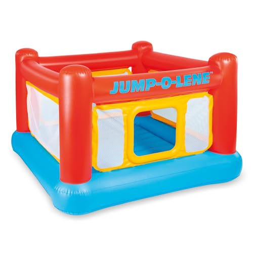 Intex Inflatable Jump-O-Lene Trampoline Bounce House with Crawl-Thru Door & Net - Indoor & Outdoor Backyard Blow-Up Bouncy Playhouse for Kids Ages 3-6