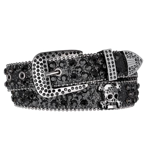 Bling Western Genuine Leather Belts for Men, Sparkly Rhinestone Cowboy Belt