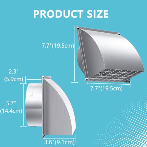 Image of 6 Inch Stainless Steel Dryer Vent Cover Outside, HG Power Exhaust Wall Vent Cover with Removable Screen & Cushioned Non Return Flap, Air Vent for House, Garage, Opening Diameter: 5.7 inch(Silver)