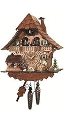 Engstler Quartz Cuckoo Clock Black Forest House with Moving Wood Chopper and Mill Wheel, with Music