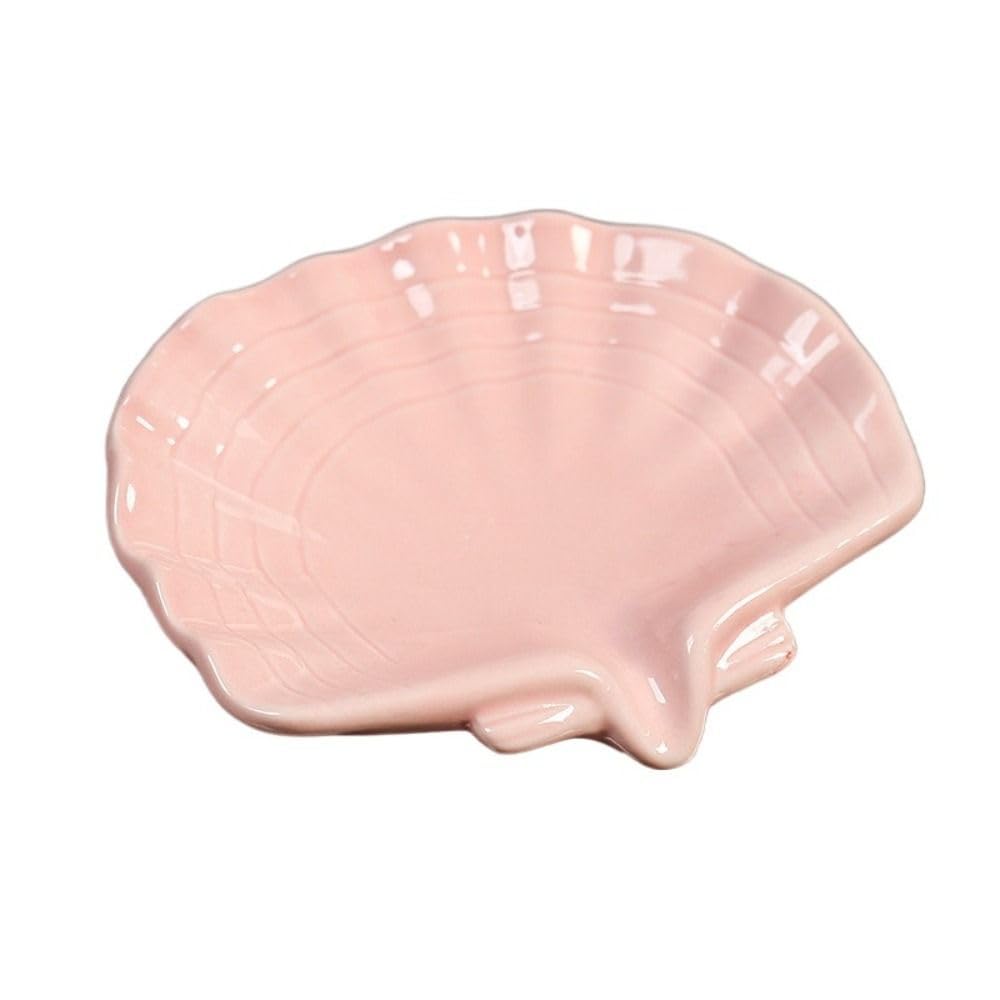 Shell Shaped Ceramic Soap Dish - Self Draining Bathroom Soap Holder In Pink