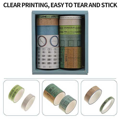 Wakauto 10 Rolls Calendário Washi Tape Tape Japonesa Mascaramento Fitas Decorativas Data Dia Mesinha