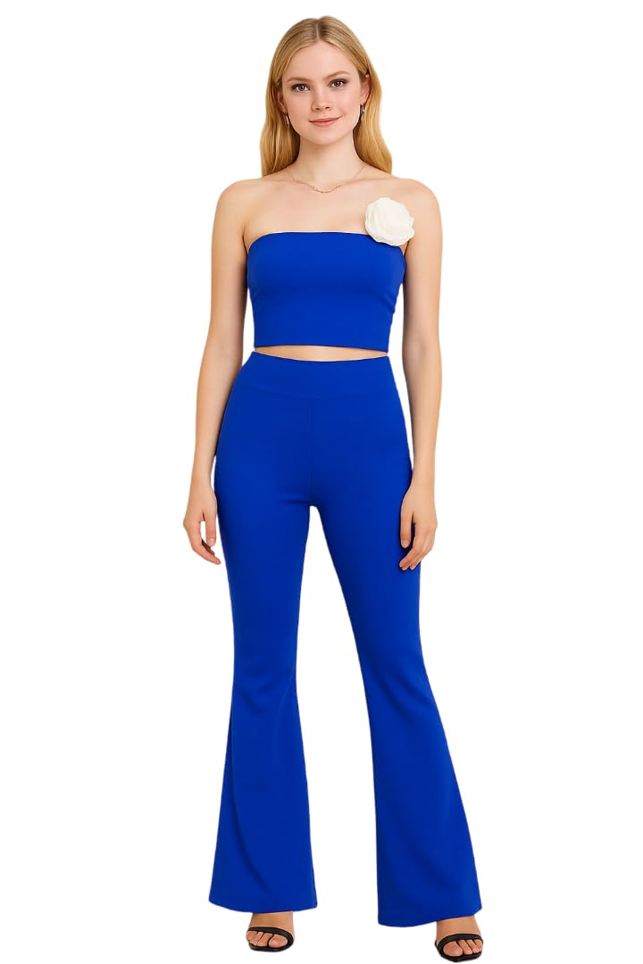 Strapless Tube Top High-Waist Flare Pants Set – 2-Piece Bodycon Outfit for Parties, Evenings & Clubwear | Stylish Women’s Bell Bottom Matching Set-picture-18