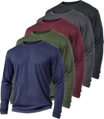 5 Pack Mens Long Sleeve Quick Dry Active Athletic T Shirt Running Gym Workout Tee Tops