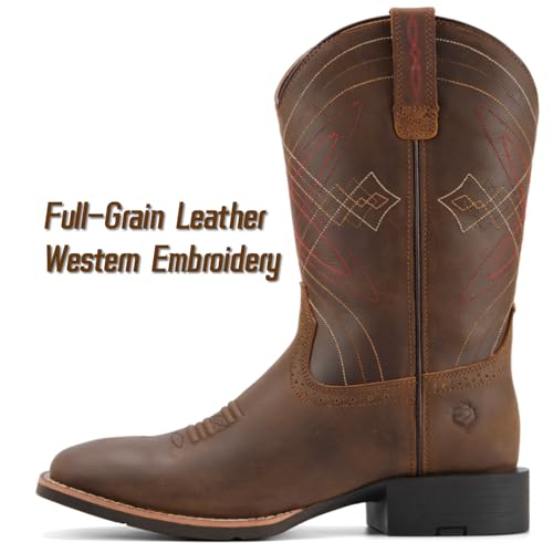 Image of SUREWAY Cowboy Boots For Men - Mens Square Toe Western Boot,Oil /Slip Resistant,Durable Fashionable Classic Pull on 10 Inch Boots Mid Calf Wellington Boots