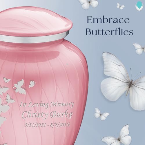 Image of Geturns - Adult Custom Butterfly Cremation Urns for Human Ashes I Pearl Light Pink Large Funeral Urn for Female and Male I 200 lbs