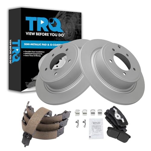 Image of TRQ Rear Brake Pad and Rotor Set Semi Metallic Coated Rotors Compatible with 2013 Chrysler 200 2017 Jeep Compass Patriot