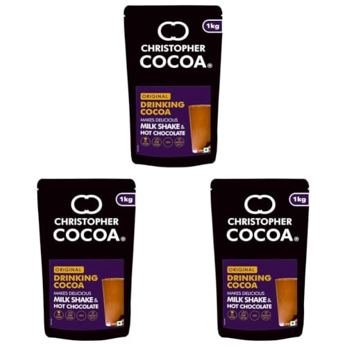 Image of Christopher Cocoa, Drinking Chocolate Cocoa Powder, Dark No Sugar, 1kg Pouch (Pack of 3)