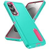 Fucozan for Samsung Galaxy S25 Edge Case with Kickstand Case 3-Layer Military Grade Protective Case Cover Silicone Heavy Duty Rugged Shockproof for Galaxy S25 Edge Phone Case (Cyan+Rose Red)
