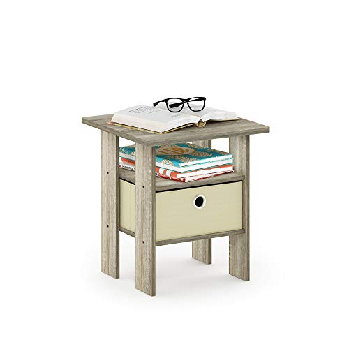 Image of Furinno ANDREY Side Table, End Table, Night Stand with Open Shelves and Storage Bin, Bedside Table, for Living Room, Bedroom, Sonoma Oak | Open Shelves and Storage Bin, Bedside Table, for Living Room, Bedroom