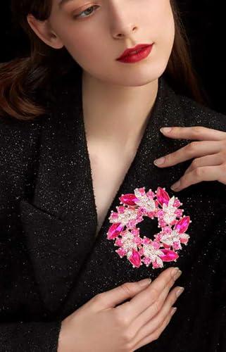 Image of Rhinestone Flower Brooch for Women Crystal Wreath Brooch Pin Stylish Big Flower Brooch Rhinestone Crystal Bauhinia Flower Wreath Brooch Elegant Clothing Hat Bag Accessories Christmas Wedding Bridal Birthday Jewelry