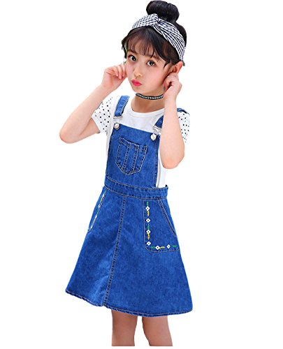 Image of KIDSCOOL SPACE Girls Denim Skirts,Little Big Girls Soft Stretchy Jeans Overall Dress