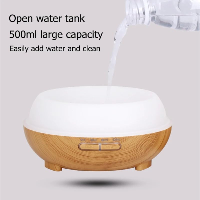 Essential Oil Diffuser, Aromatherapy Diffuser 500ml with Remote Control, 4 Timer & Auto-Off Safety Switch, 7 Color LED Lights Mode, 10 Hours Quiet Humidifier for Bedroom, Office & Home (C.Light Woody)
