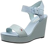 Farbe: Turkis Hilfiger Denim Damen Material Mix Wedge Sandal Plateausandalen, Blau (Canal Blue 446), 37 EU