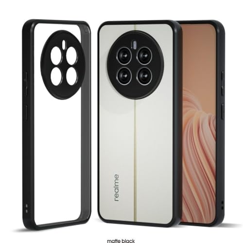 Image of REALCASE Hybrid Armor Back Cover Case for Realme 12 Plus 5G / Realme P1 5G / Narzo 70 / Narzo 70 Pro 5G | 360 Protection | Crystal Clear Hard Back Transparent Cover (Clear PC + Black TPU Bumper)