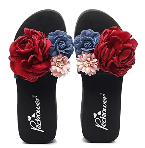 Women's Bohemian Flower Platform Wedge Sandals,Summer Comfortable Non-Slip Thick-Soled Beach Sandals,Trendy Flat Sandals With Flowers.4
