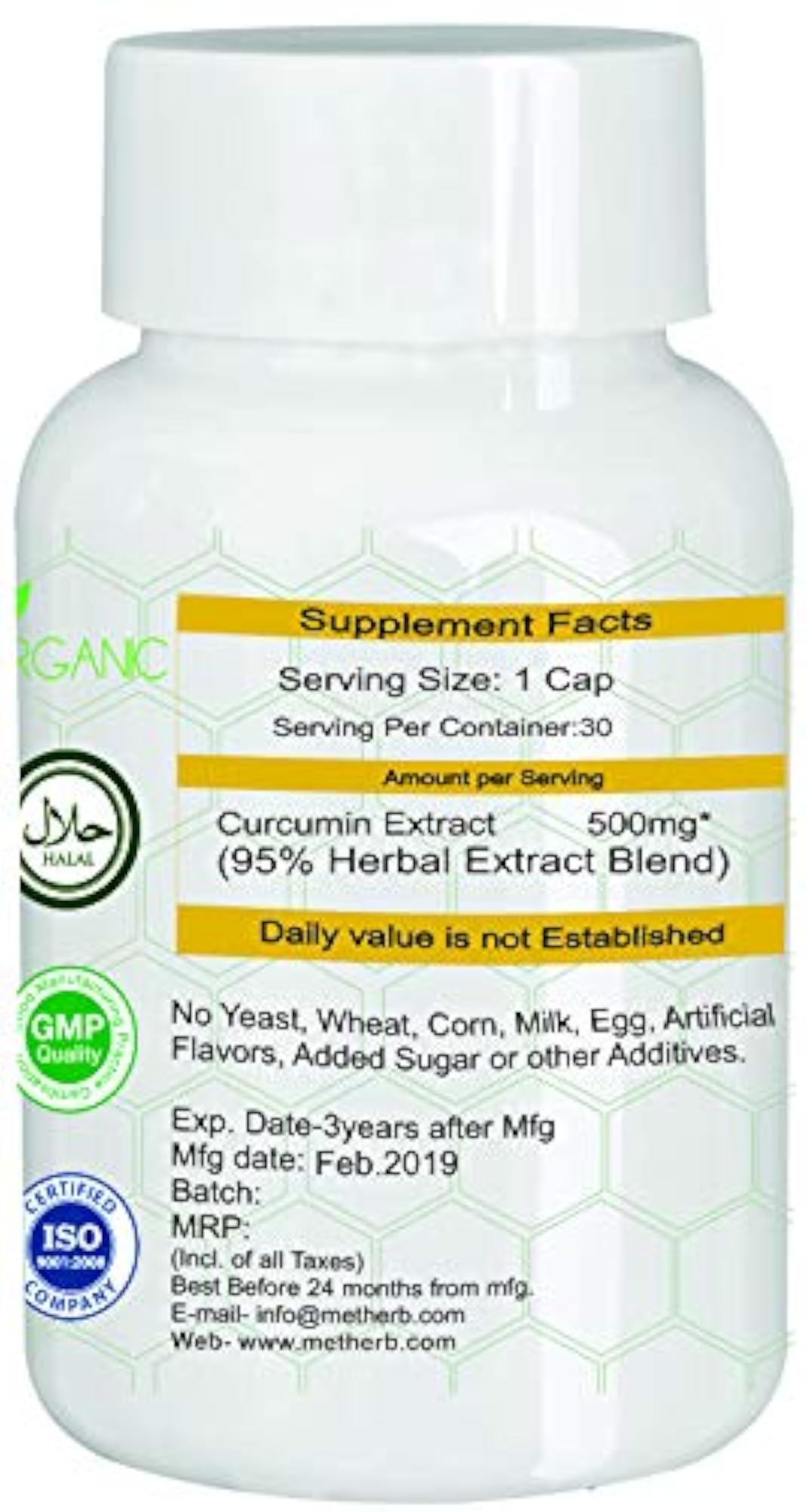 Metheb Curcumin Extract 500mg 360 Capsules Pack of 4