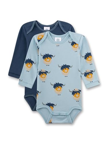Sanetta Baby-Body langarm (Doppelpack) blau Büffel | Hochwertiger und nachhaltiger Body für Jungen aus Bio-Baumwolle.