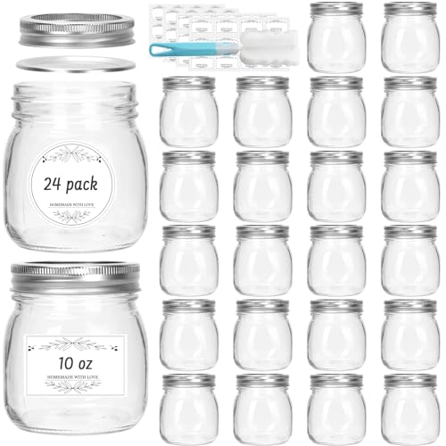 10 oz Glass Mason Jars, 24 Pack Regular Mouth Glass Canning Jars ...