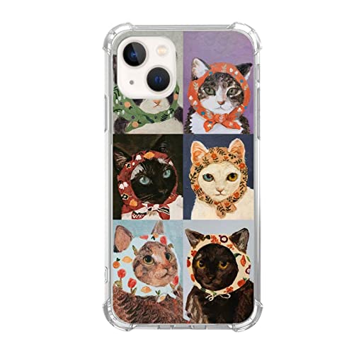 Lemifelgby Cat Painting Case Compatible with iPhone 14, Cute Cat Phone Case for iPhone 14, Cool TPU Protective Phone Case Cover