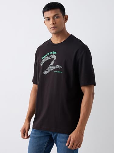 Image of Spykar Men's Oversized Round Neck Half Sleeve Solid Casual T-Shirt