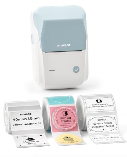NIIMBOT B1 - Etiquetadora Bluetooth con Etiquetas con 3 Rollos de Etiquetas Anchas, Impresora de Etiquetas Adhesivas, Compatible con iOS Android y PC, para Oficina, Tienda, casa, Cocina (Azul)